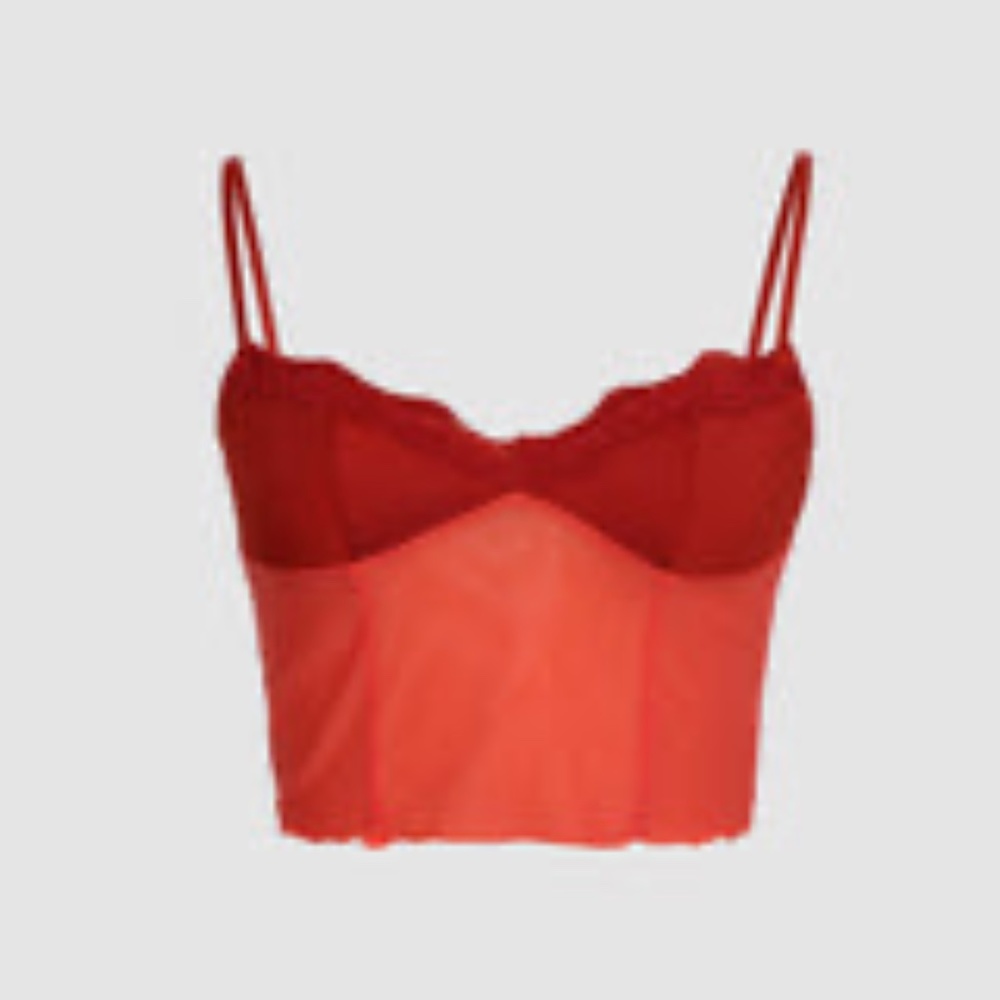 Red Mesh Crop Top